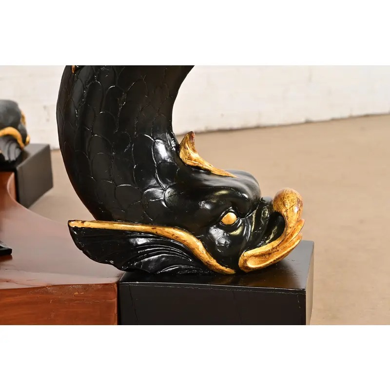 Antique Italian Regency Cherry and Burl Wood Parcel Ebonized Dolphin Base Monumental Extension Dining Table, Circa 1890s - Image 11