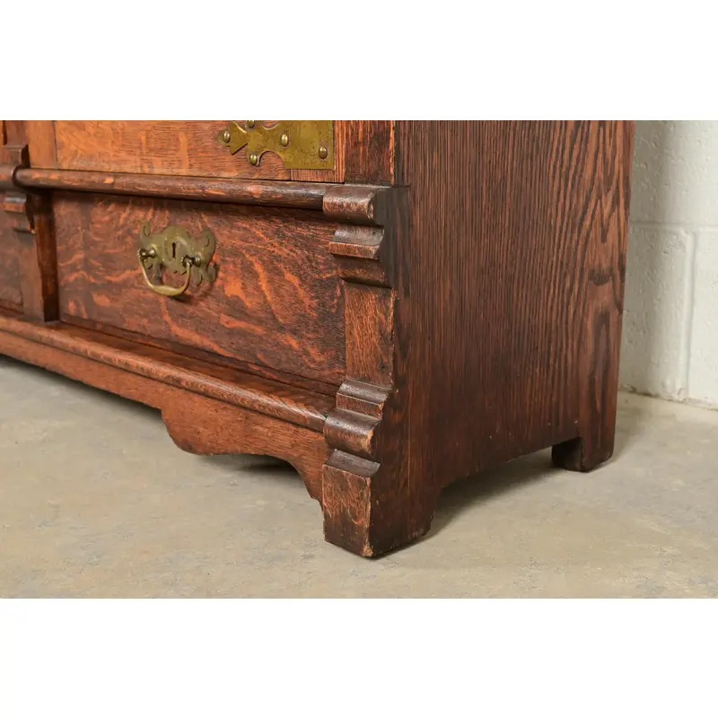 Antique Victorian Carved Oak Two-Door Bookcase, Circa 1890s - Image 11