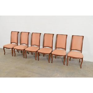 Baker Furniture French Provincial Louis XV Carved Walnut Dining Chairs, Set of Six