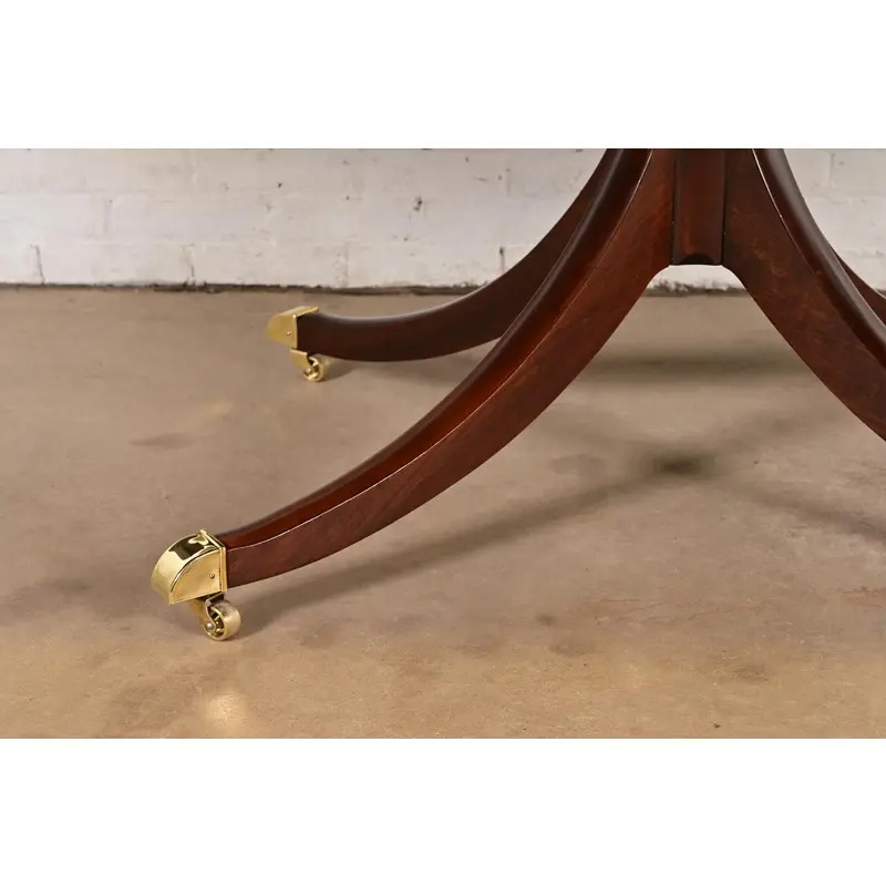 Baker Furniture Georgian Banded Cherry Wood Pedestal Extension Dining Table, Newly Refinished - Image 11