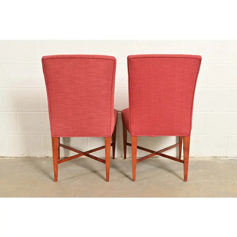 Baker Furniture Modern Regency Sycamore Wood Upholstered X-Base Dining Chairs, Set of Six - Image 11