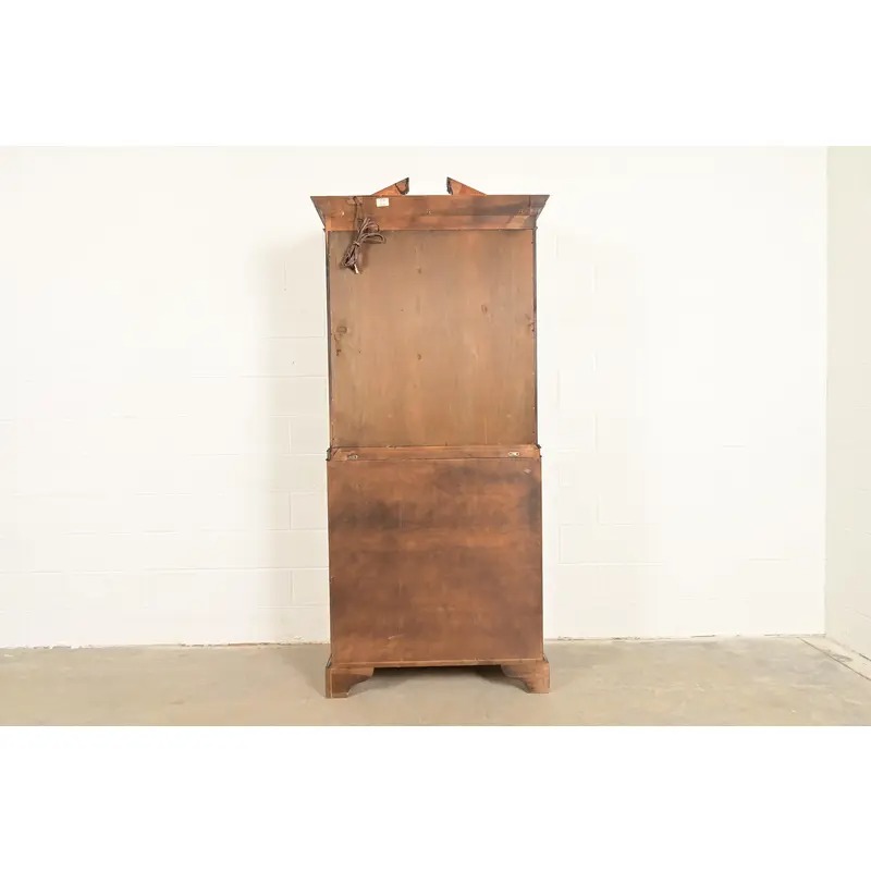 Century Furniture Chippendale Carved Mahogany Drop Front Secretary Desk With Lighted Bookcase Hutch - Image 11