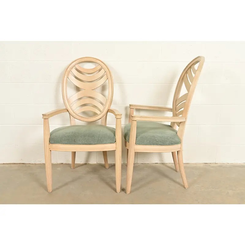Henredon Modern Art Deco Carved Oak Armchairs, Pair - Image 11