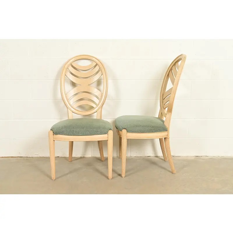 Henredon Modern Art Deco Carved Oak Side Chairs or Dining Chairs, Pair - Image 11