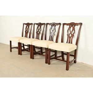 Kindel Furniture Georgian Carved Mahogany Dining Chairs, Set of Four