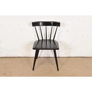 Paul McCobb Planner Group Mid-Century Modern Black Lacquered Spindle Back Dining Chair, Newly Refinished