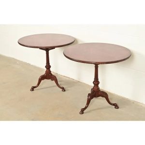 Smith & Watson Georgian Mahogany and Burl Wood Pedestal Tea Tables, Pair