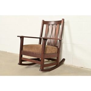 Stickley Style Antique Mission Oak Arts & Crafts Rocking Chair, Circa 1910