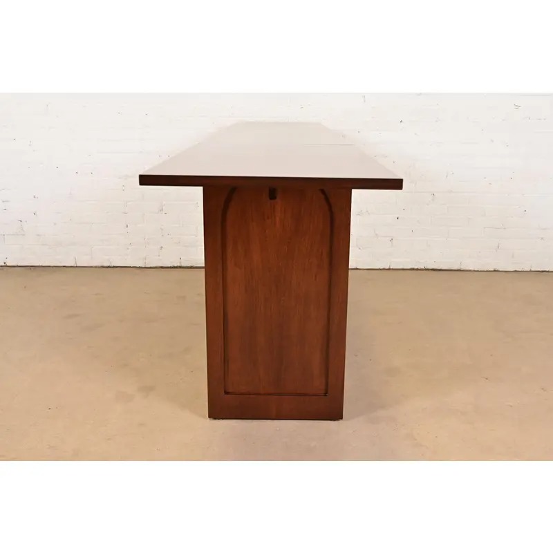 T. H. Robsjohn Gibbings for Widdicomb Sculpted Walnut Colosseum Sideboard Credenza, Newly Refinished - Image 11