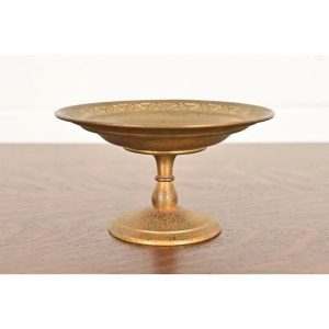 Tiffany Studios New York Bronze Doré Pedestal Bowl or Compote Dish With Decorative Border