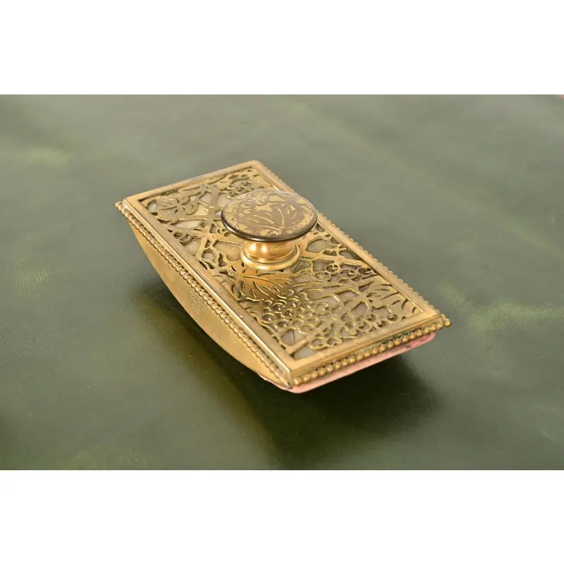 Tiffany Studios New York Grapevine Bronze Doré and Favrile Slag Glass Rocker Blotter