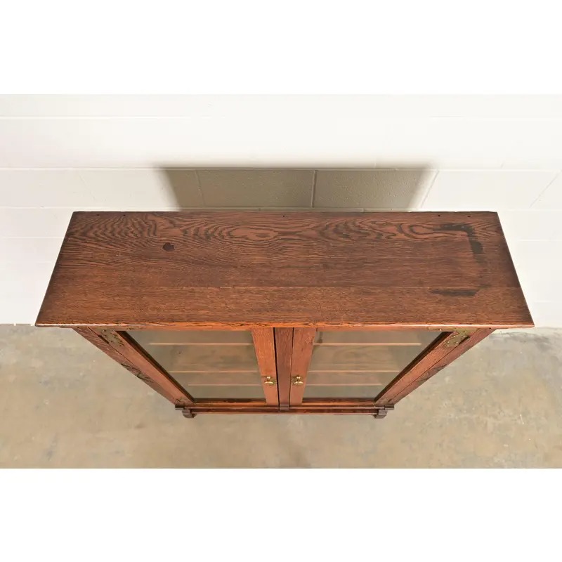 Antique Victorian Carved Oak Two-Door Bookcase, Circa 1890s - Image 12