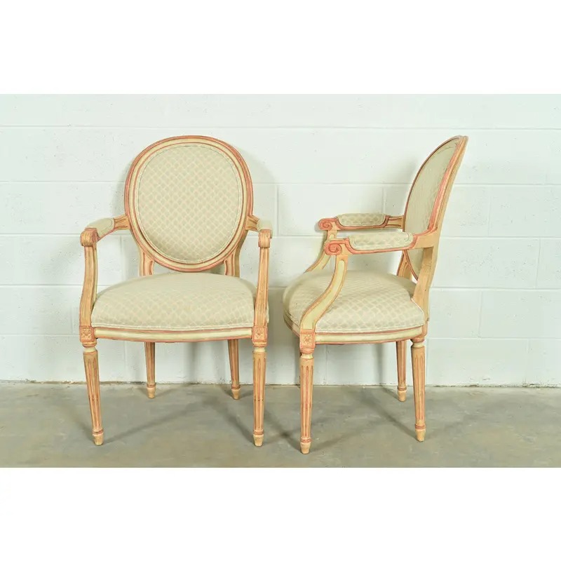 Baker Furniture French Regency Louis XVI Cream and Pink Lacquered Dining Chairs, Set of Four - Image 12