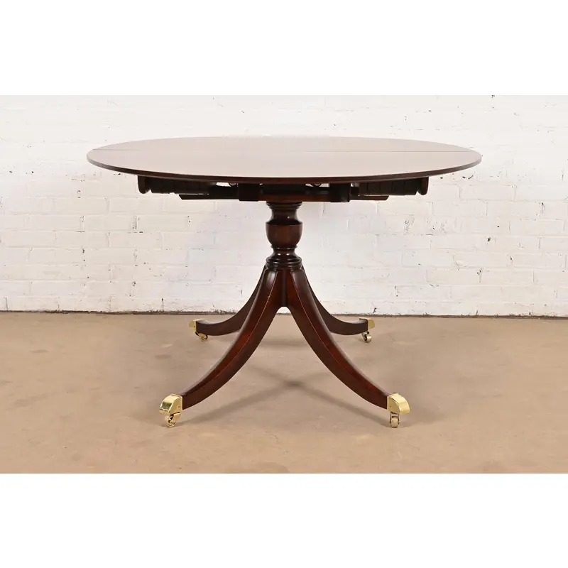 Baker Furniture Georgian Banded Cherry Wood Pedestal Extension Dining Table, Newly Refinished - Image 12