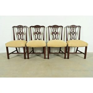 Baker Furniture Style Georgian Carved Mahogany Dining Chairs, Set of Four