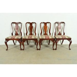 Baker Furniture Style Queen Anne Solid Cherry Wood Dining Chairs, Set of Four