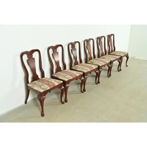 Baker Furniture Style Queen Anne Solid Cherry Wood Dining Chairs, Set of Six