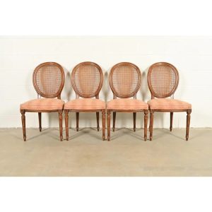 Karges French Regency Louis XVI Carved Walnut Cane Back Dining Chairs, Set of Four