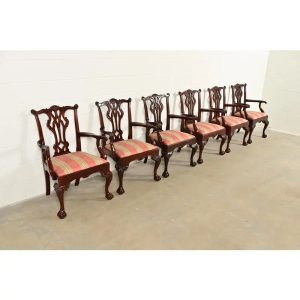 Kindel Furniture Chippendale Carved Mahogany Dining Arm Chairs, Set of Six