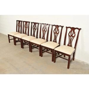 Thomasville Georgian Carved Mahogany Dining Chairs, Set of Six