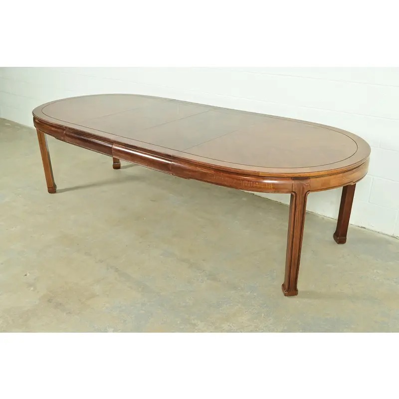 Thomasville Mid-Century Hollywood Regency Chinoiserie Walnut Extension Dining Table, Circa 1970s