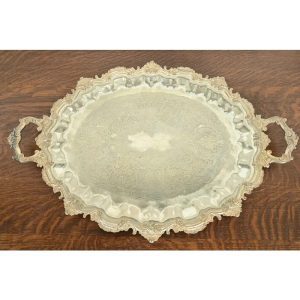 Tiffany & Co. Style Antique Victorian Repoussé Silverplate Serving Tray