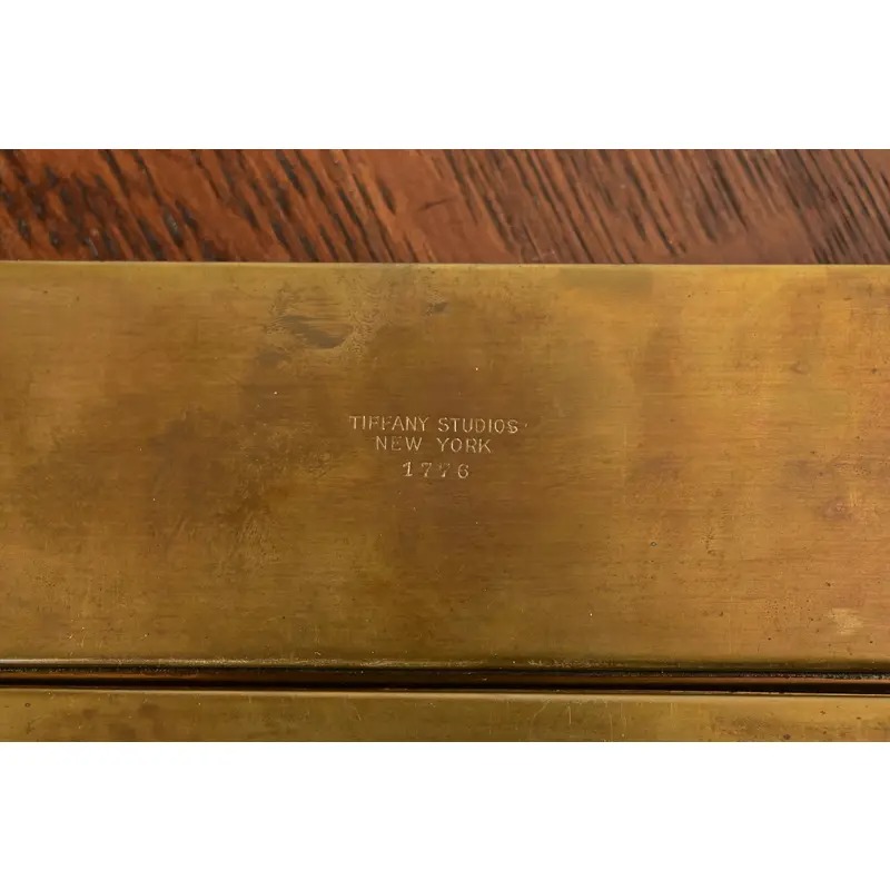 Tiffany Studios New York Adam Pattern Bronze Doré Blotter Ends With Leather Desk Blotter - Image 12
