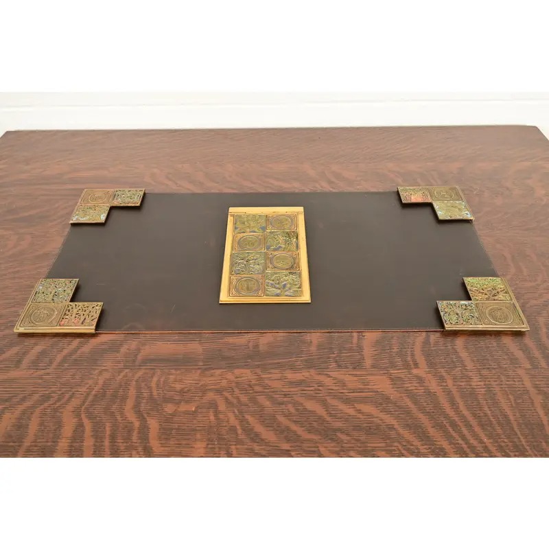 Tiffany Studios New York Bookmark Pattern Bronze Doré and Enamel Notepad Holder - Image 12