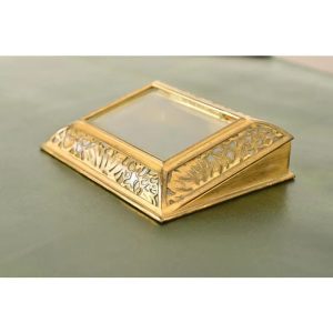 Tiffany Studios New York Grapevine Bronze Doré and Favrile Slag Glass Desk Calendar Holder or Picture Frame