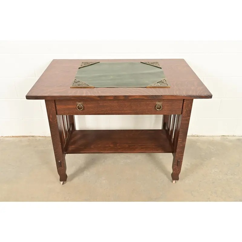 Tiffany Studios New York Grapevine Bronze Doré Blotter Corners With Leather Desk Blotter - Image 12