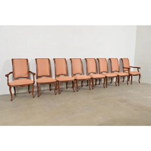 Baker Furniture French Provincial Louis XV Carved Walnut Dining Chairs, Set of Eight