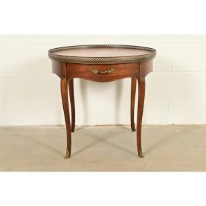 Baker Furniture French Regency Louis XVI Walnut and Brass Tea Table