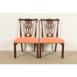 Baker Furniture Georgian Carved Mahogany Side Chairs or Dining Chairs, Pair