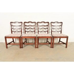 Baker Furniture Style Georgian Carved Mahogany Dining Chairs, Set of Four