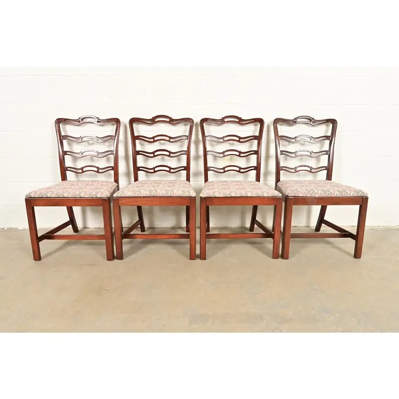 Baker Furniture Style Georgian Carved Mahogany Dining Chairs, Set of Four