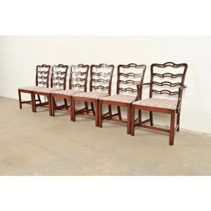 Baker Furniture Style Georgian Carved Mahogany Dining Chairs, Set of Six