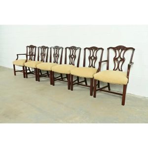 Baker Furniture Style Georgian Carved Mahogany Dining Chairs, Set of Six