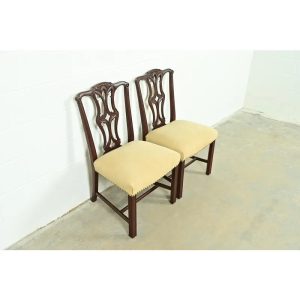 Baker Furniture Style Georgian Carved Mahogany Side Chairs or Dining Chairs, Pair