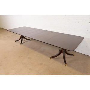 Baker Furniture Style Georgian Mahogany Double Pedestal Extension Dining Table, Newly Refinished