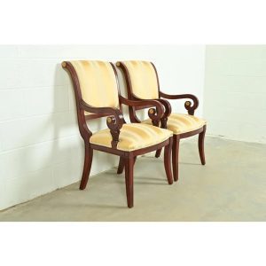 Baker Furniture Style Regency Carved Mahogany Armchairs, Pair
