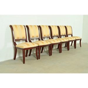Baker Furniture Style Regency Carved Mahogany Dining Chairs, Set of Six
