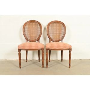 Karges French Regency Louis XVI Carved Walnut Cane Back Side Chairs or Dining Chairs, Pair