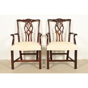 Kindel Furniture Georgian Carved Mahogany Armchairs, Pair