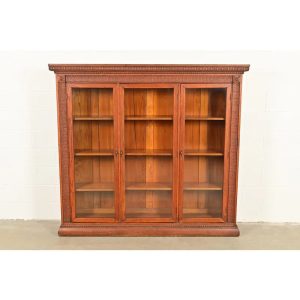 R. J. Horner Style Antique Victorian Carved Oak Triple Bookcase Cabinet, Circa 1880s