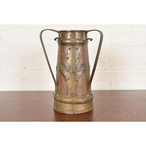 Stickley Brothers Antique Arts & Crafts Three-Handled Large Copper and Brass Vase