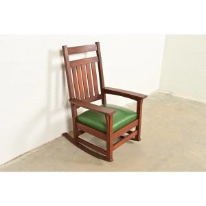 Stickley Brothers Style Antique Mission Oak Arts & Crafts Rocking Chair, Circa 1900