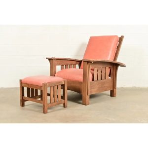 Stickley Mission Oak Arts & Crafts Reclining Morris Lounge Chair With Ottoman