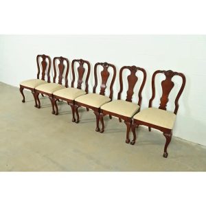 Thomasville Chippendale Carved Cherry Wood Dining Chairs, Set of Six