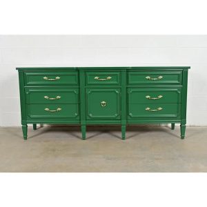 Thomasville French Regency Louis XVI Green Lacquered Dresser or Credenza, Newly Refinished