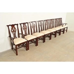 Thomasville Georgian Carved Mahogany Dining Chairs, Set of Eight